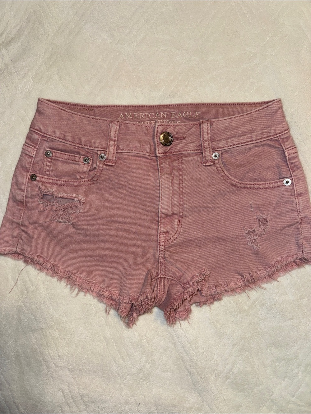 American Eagle Outfitters Dusty Pink Distressed Denim Shorts